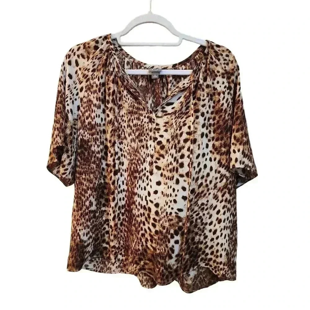 Women's Worthington Y Neck Short Sleeve Satin Blouse - Picture 3 of 5